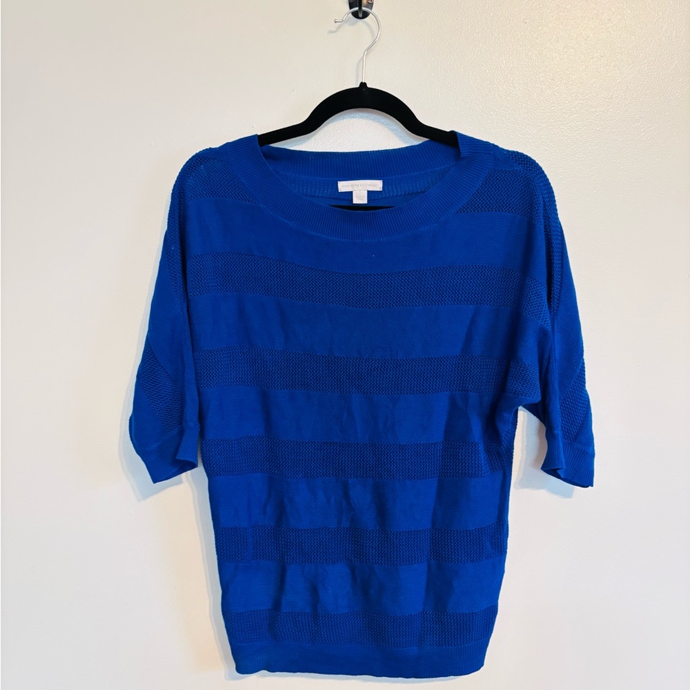 New York & Company Royal blue short sleeve sweater with knit open stripes size